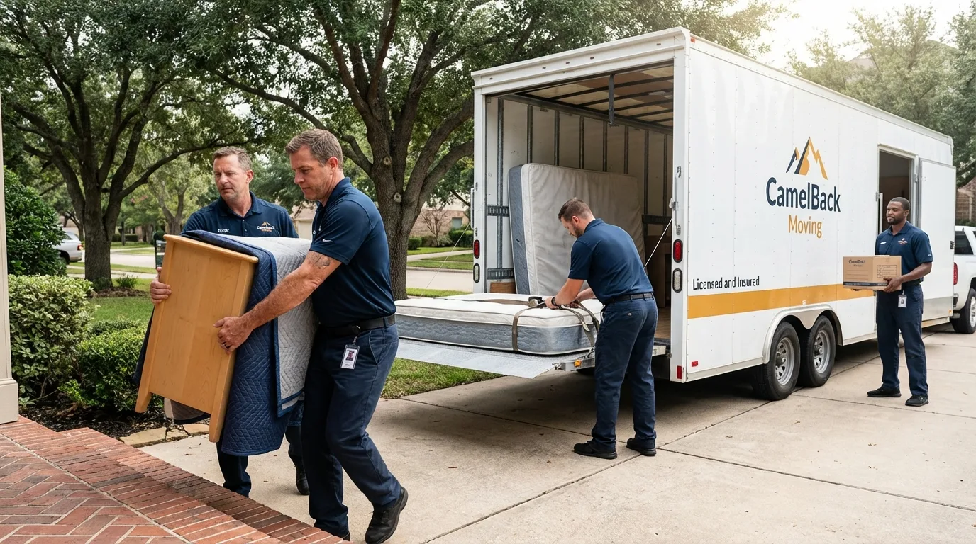 Crew loading residential truck for cross-state move from Mastic Beach, NY