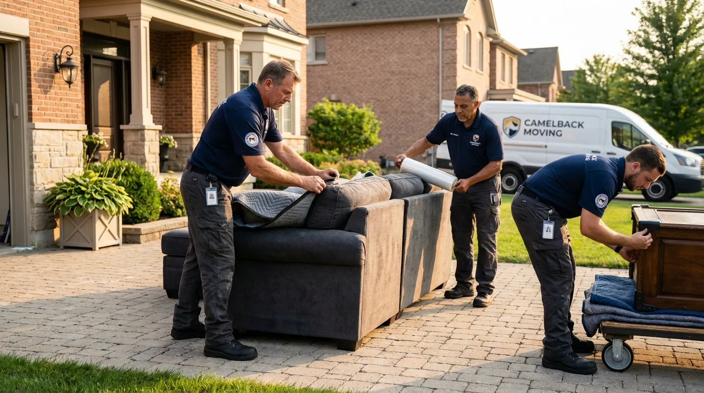 Large estate moving crew wrapping furniture in Mastic Beach, NY