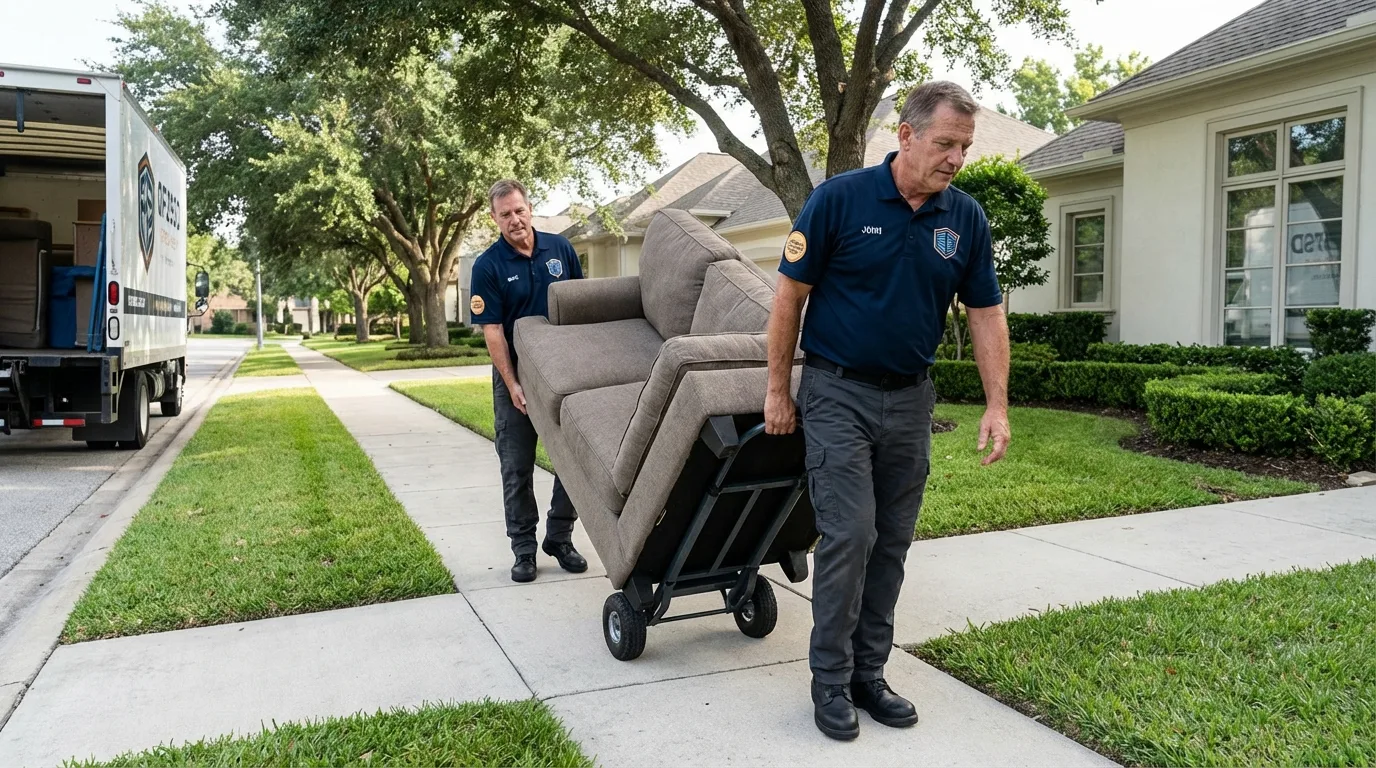 Local residential moving crew loading furniture in Mastic Beach, NY